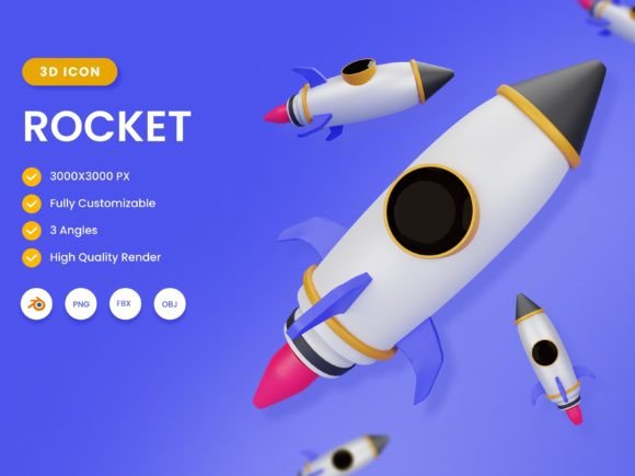 Boost Your Projects with 3D Rocket Illustration