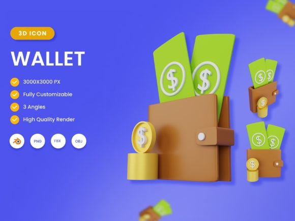 Enhance Your Projects with 3D Wallet Illustration